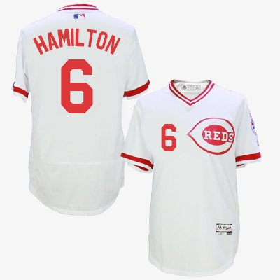 Men MLB Cincinnati Reds 6 Hamilton white throwback 1976 jerseys